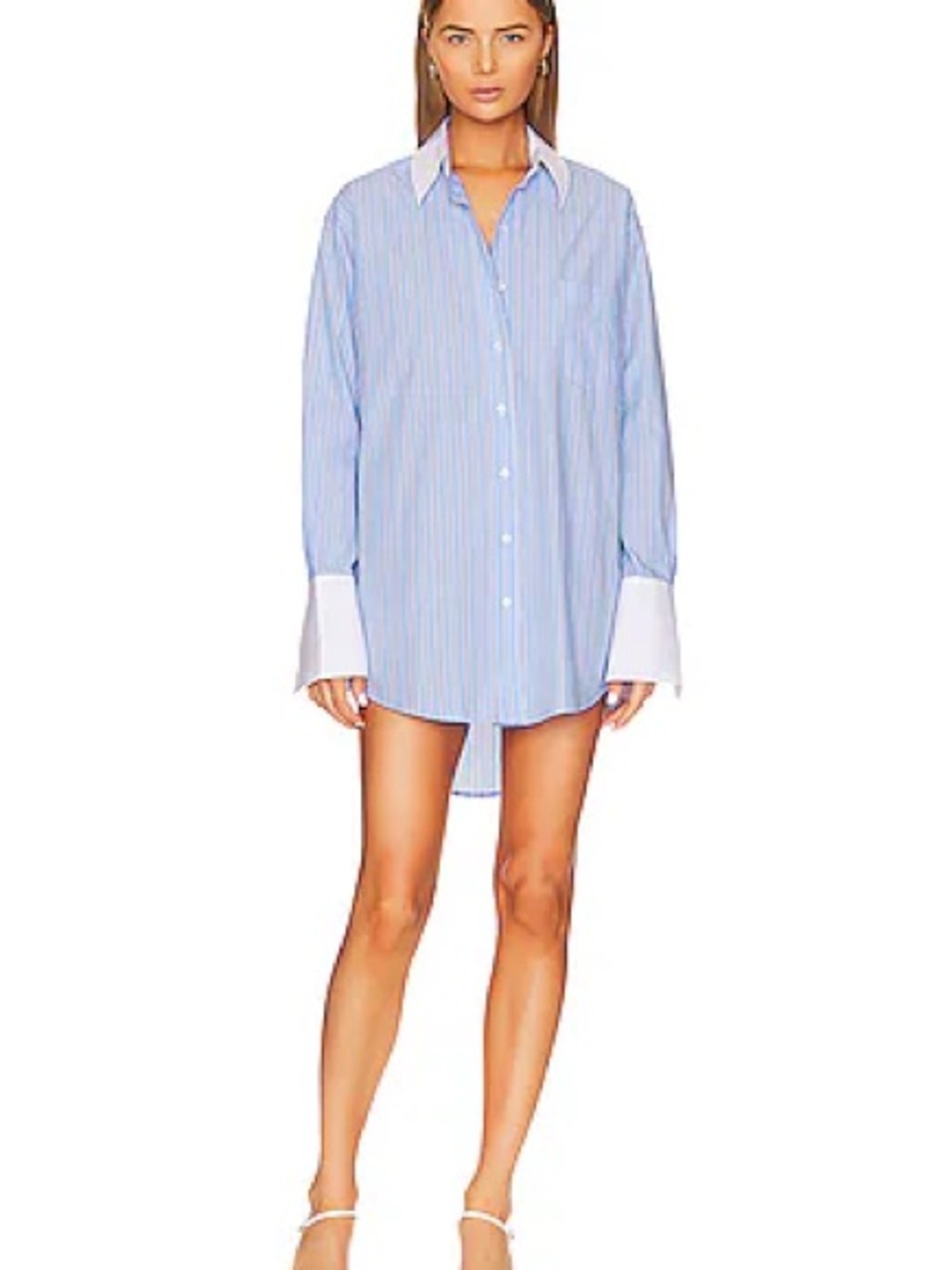 L'Academie Blue and White Striped Oversized Cotton Sleep Shirt